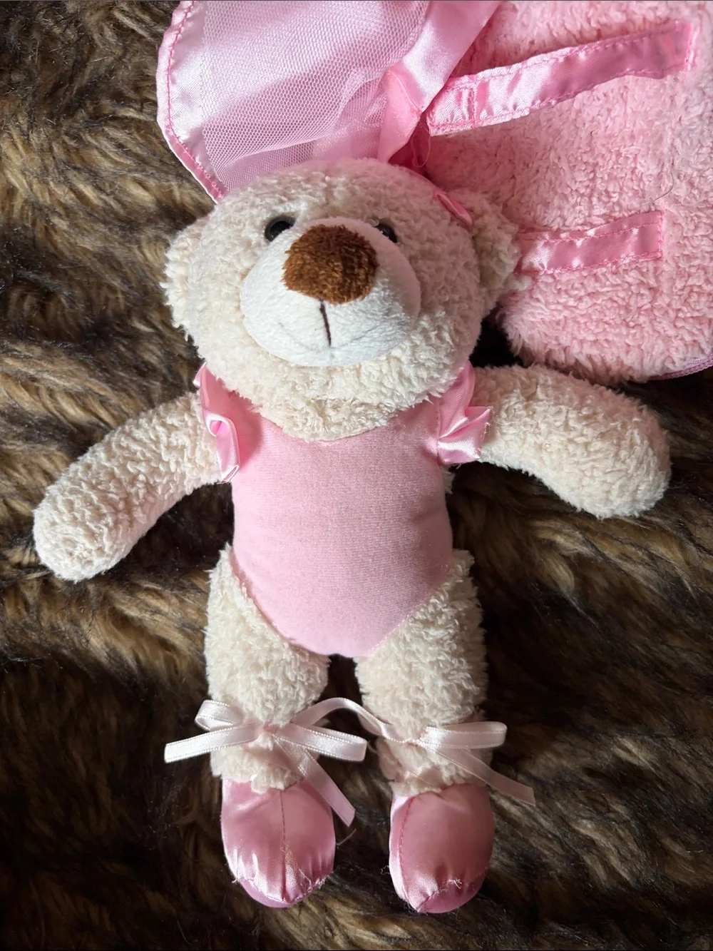 Toddler Girls pully Backpack Soft Pink With removable Ballerina teddy bear